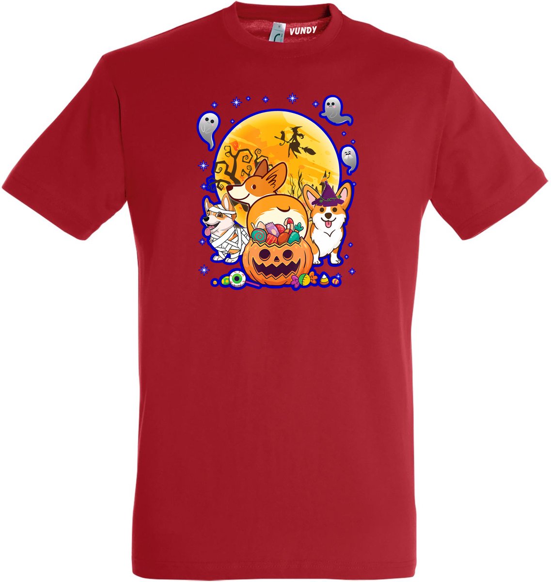T-shirt kinderen Halloween Hondjes | Halloween kostuum kind dames heren | verkleedkleren meisje jongen | Rood | maat 152